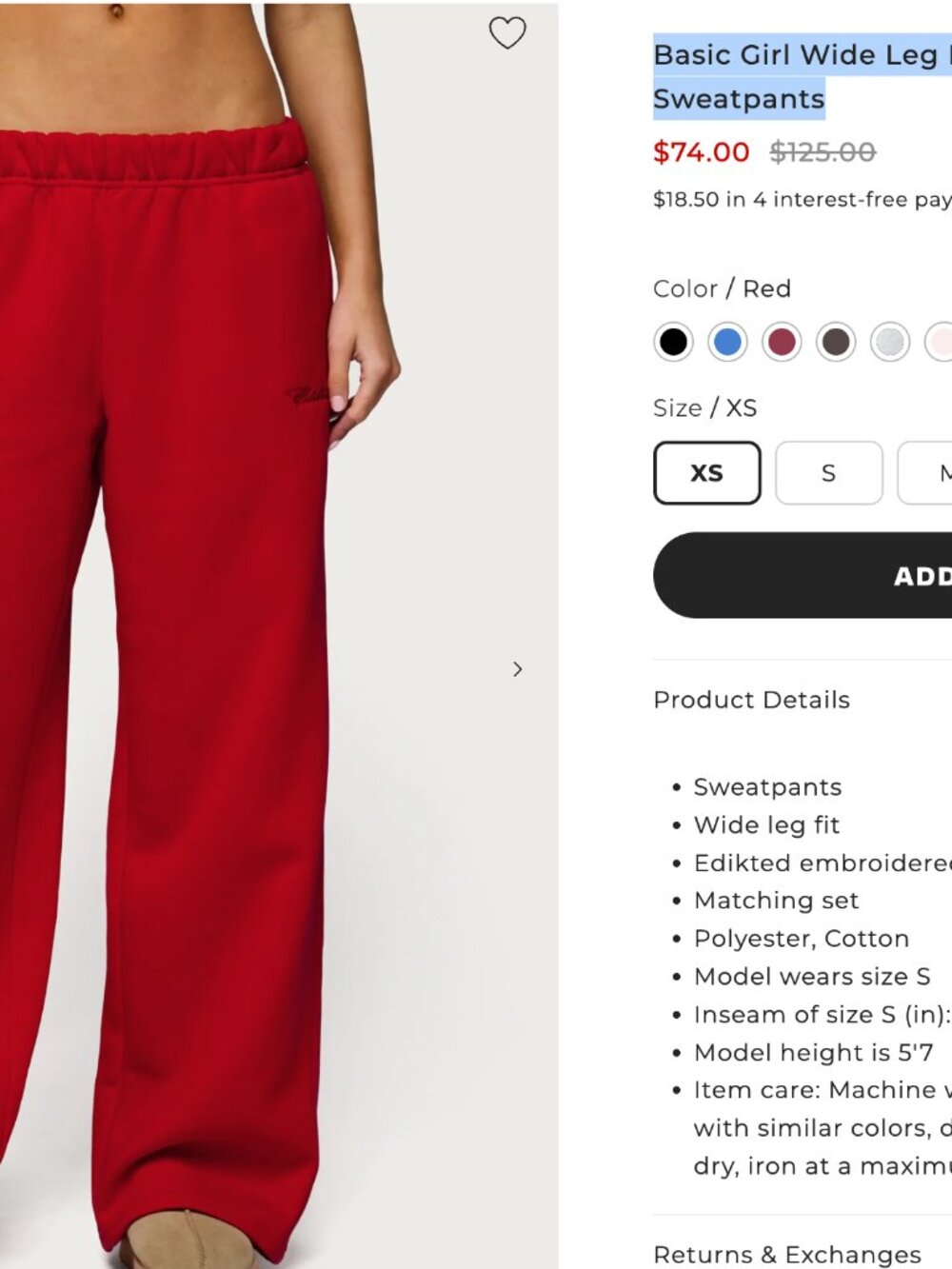 Edikted Basic Girl Wide Leg Sweatpants | size small | BNWT